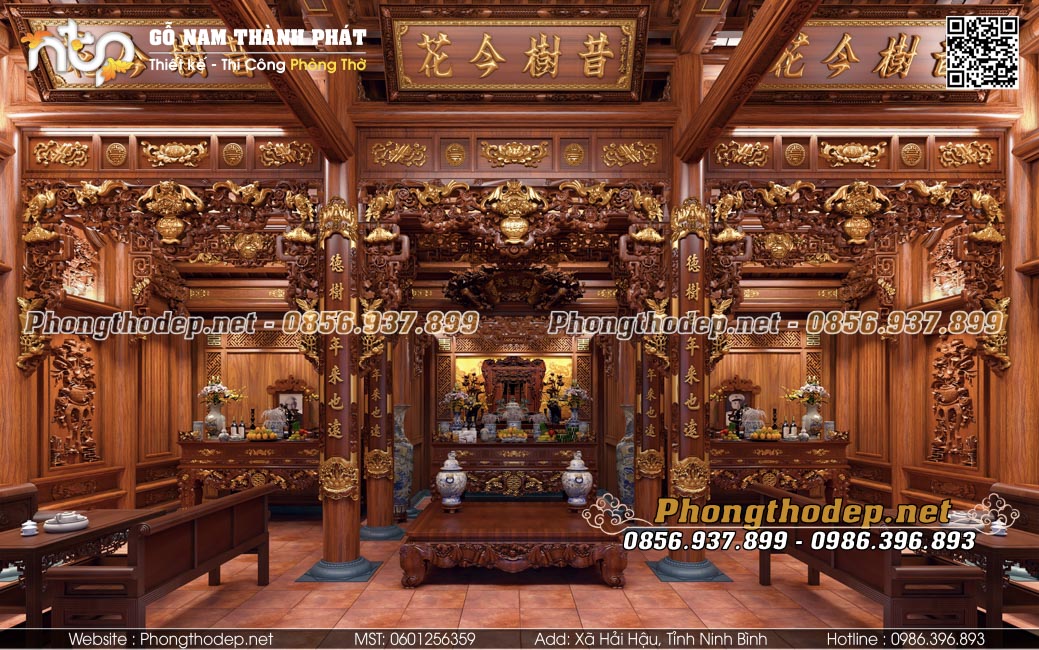 Nội thất nhà gỗ 3 gian lim lào đục tranh siêu kỹ